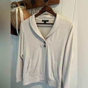 Banana Republic Light Gray Shawl-Collar Button Pullover